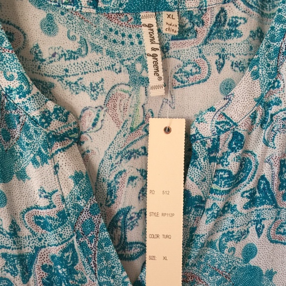 FINAL $ NEW GRAND & GREENE TURQUOISE PAISLEY TOP - Picture 4 of 8